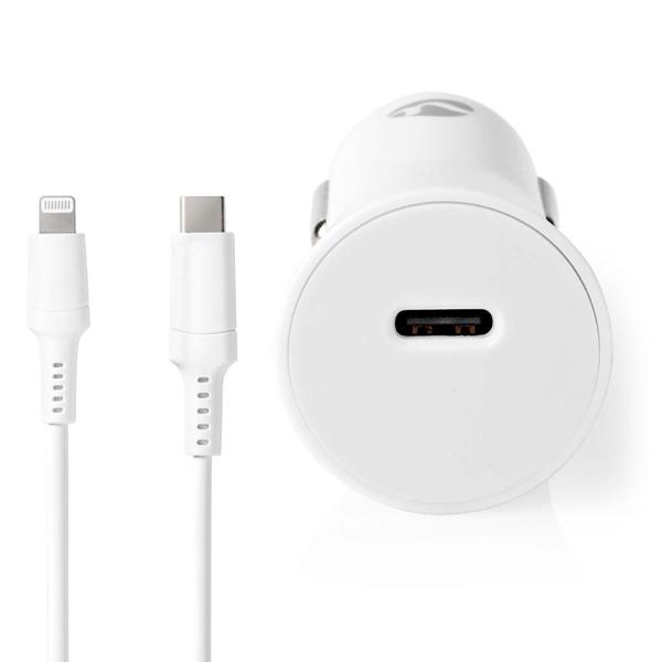 KFZ-Ladegerät USB-C inkl. Kabel 1 m USB C auf Lightning, weiss, für iPhone 5, 6, 7, 8, 9, X, XS, 11, 12, 13, 14, PRO / PRO MAX