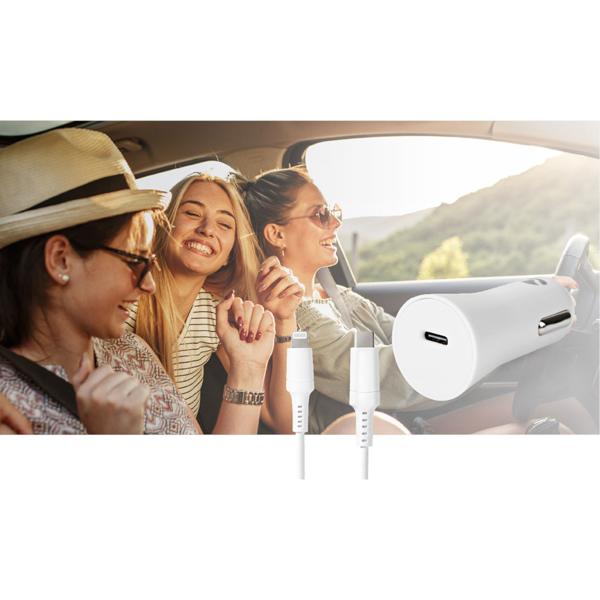 KFZ-Ladegerät USB-C inkl. Kabel 1 m USB C auf Lightning, weiss, für iPhone 5, 6, 7, 8, 9, X, XS, 11, 12, 13, 14, PRO / PRO MAX