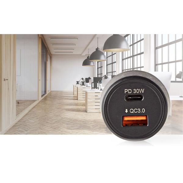 Kfz-USB-Ladegerät - 2 Ports USB-C & USB-A - 48W Power Delivery 30W & Quick Charge 3.0 18W - MFi-zertifiziert für iPhone 8+ (0-50% in 30 Min) - Schwarz