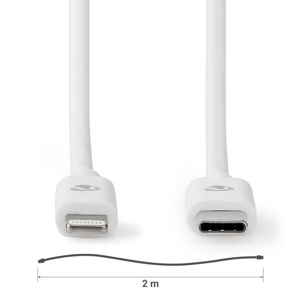 MFI zertifiziertes iPhone Kabel, USB-C auf Lightning, Quick Charge, 2 m, weiss, Schnelles Laden für iPhone 7, 8, 9, X, 11, 12, 13, 14 PRO / MAX