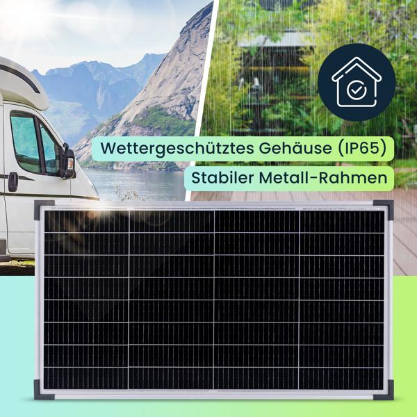 Effizientes 60W Solarpanel: Monokristalline Zellen, IP65, Metallrahmen – Robust & mobil für maximale Solarenergie
