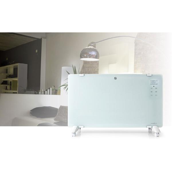 WLAN Konvektor Heizung, 2000 Watt - App, Alexa/Google Home, IP24, Fernbedienung, Glasfront, weiss – komfortable, intelligente Heizlösung