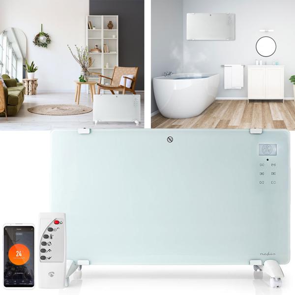 WLAN Konvektor Heizung, 2000 Watt - App, Alexa/Google Home, IP24, Fernbedienung, Glasfront, weiss – komfortable, intelligente Heizlösung