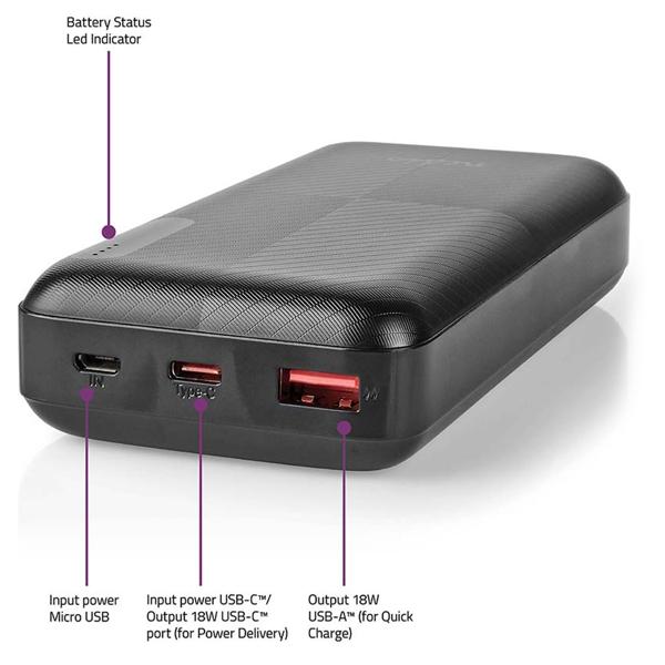Leistungsstarke Powerbank 20.000 mAh – Schnelllade-Funktion mit 18W, LED-Anzeige – 1x USB-A & 1x USB-C – kompakt, zuverlässig & ideal für unterwegs