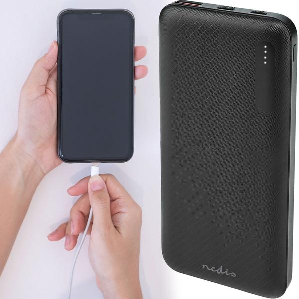 Powerbank 10.000 mAh – schnelles Aufladen mit 18 W, LED-Anzeige, kompakt & leicht, USB-C & USB-A, ideal für unterwegs, schwarz