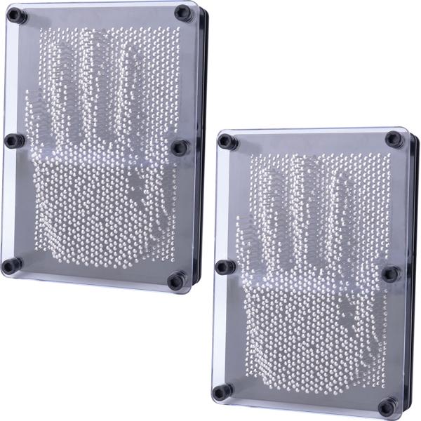 2er-Set 3D Nagelbilder - Faszinierende Reliefs & positive Abdrücke Ihrer Hände - 2160 Metallstifte, Acrylglas-Abdeckung, 124x176x78mm - schwarz/silber