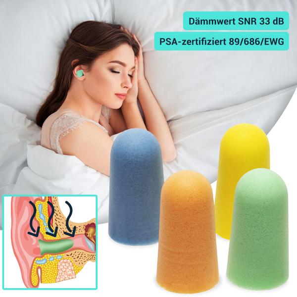 Hocheffektive Gehörschutz-Ohrstöpsel, 200 Stück, mehrfarbig, SNR 33 dB, hoher Tragekomfort, für laute Umgebungen wie Arbeit, Party, Event oder Schlaf