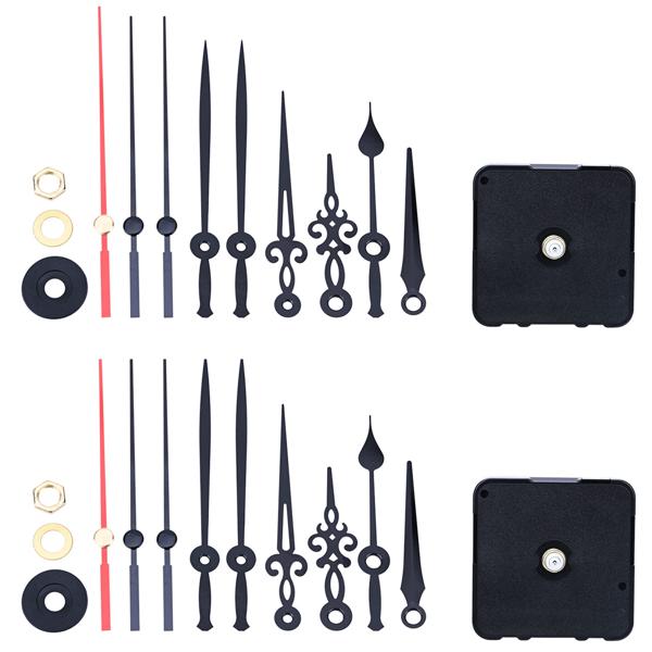 2er Set Geräuschloses Uhrwerk Komplettset mit 3 verschiedenen Zeigersätzen, leise schleichende Zeiger ohne Ticken, stabiles Gehäuse, Batteriebetrieb