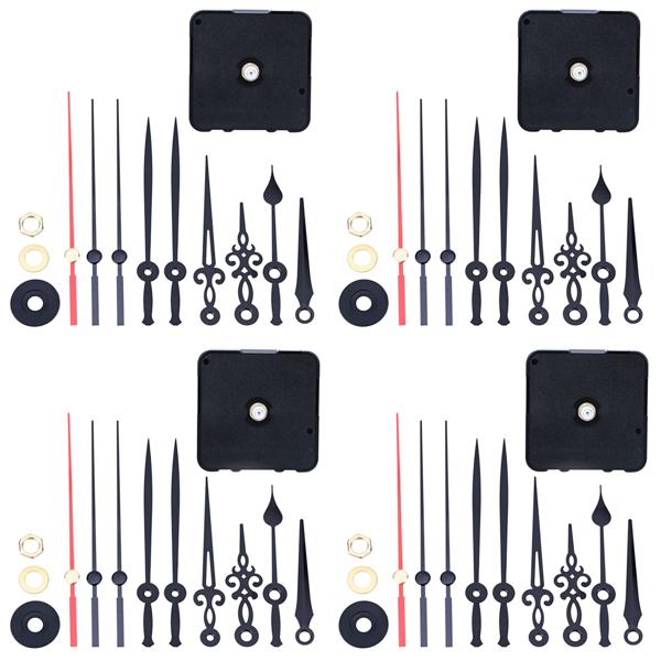 4er Set Geräuschloses Uhrwerk Komplettset mit 3 verschiedenen Zeigersätzen, leise schleichende Zeiger ohne Ticken, stabiles Gehäuse, Batteriebetrieb