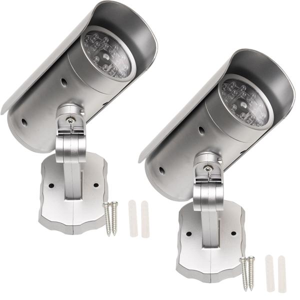 2er Set Überwachungskamera Attrappe mit Bewegungssensor und rotem Blinklicht, Batteriebetrieb, Sicherheits-Dummy Kamera in realistischem Design