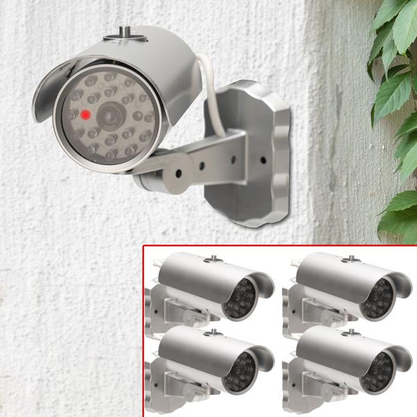 4er Set Überwachungskamera Attrappe mit Bewegungssensor und rotem Blinklicht, Batteriebetrieb, Sicherheits-Dummy Kamera in realistischem Design