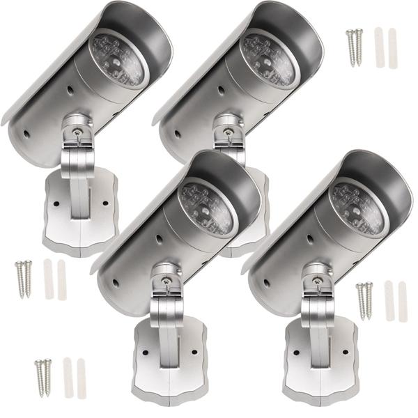 4er Set Überwachungskamera Attrappe mit Bewegungssensor und rotem Blinklicht, Batteriebetrieb, Sicherheits-Dummy Kamera in realistischem Design