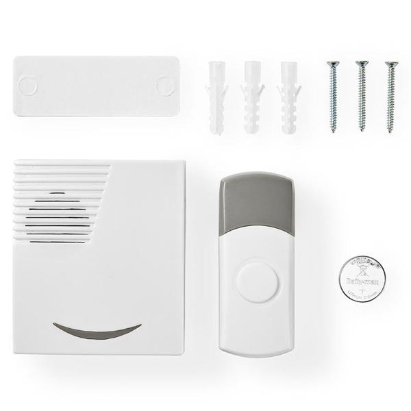 Drahtlose Türklingel: 36 Melodien, 80dB, IP44, weiss-grau, bis 100 m, batteriebetrieben, wetterfeste & flexible Funkklingel für Haus und Garten 