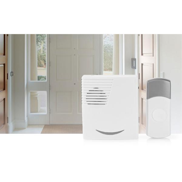 Drahtlose Türklingel: 36 Melodien, 80dB, IP44, weiss-grau, bis 100 m, batteriebetrieben, wetterfeste & flexible Funkklingel für Haus und Garten 