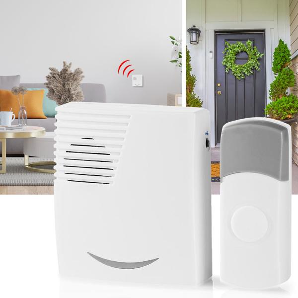 Drahtlose Türklingel: 36 Melodien, 80dB, IP44, weiss-grau, bis 100 m, batteriebetrieben, wetterfeste & flexible Funkklingel für Haus und Garten 