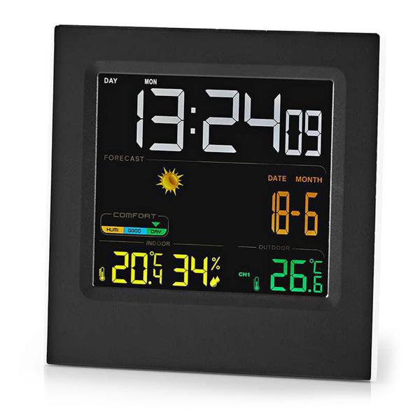 Farbdisplay Funk-Wetterstation - Innen-/Aussentemperatur & Luftfeuchtigkeit überwachen - Wettervorhersage, Wecker, Schlummerfunktion