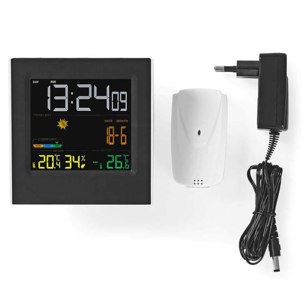 Farbdisplay Funk-Wetterstation - Innen-/Aussentemperatur & Luftfeuchtigkeit überwachen - Wettervorhersage, Wecker, Schlummerfunktion