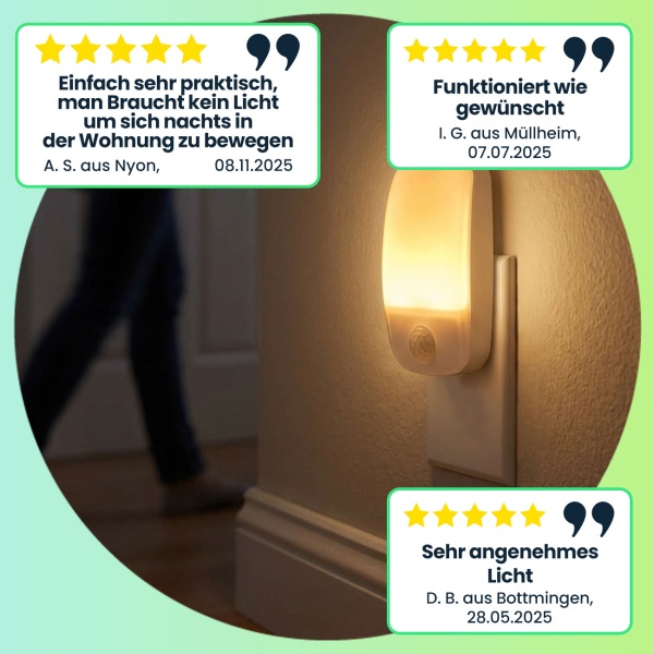 Energieeffizientes Plug-in LED Nachtlicht mit Bewegungssensor und Dämmerungssensor, Praktisch für die Steckdose, Orientierungslicht, warmweiss