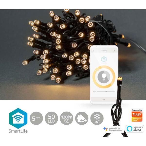 SmartLife LED Lichterkette - 50 dimmbare warmweisse LEDs, 7 Lichtmuster, Timer, Sprachsteuerung (Alexa/Google Assistant) - IP65 Aussen & Innen, 5m Länge
