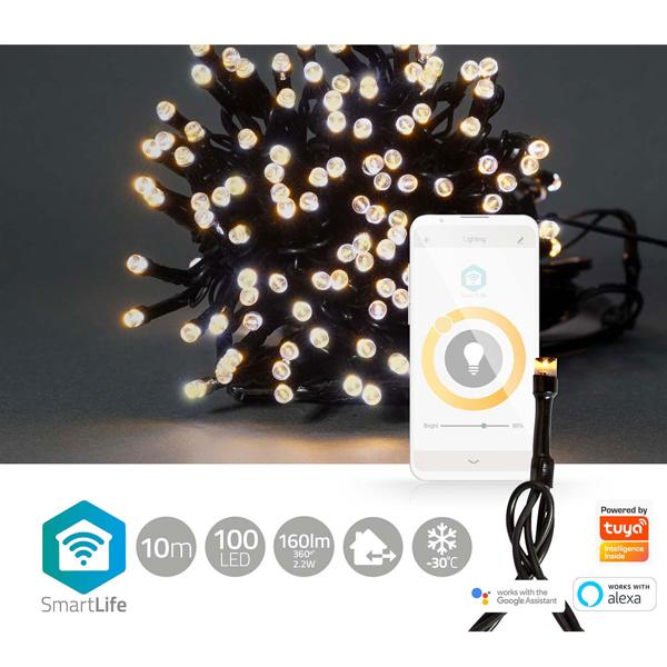 SmartLife LED Lichterkette - 100 warmweisse LEDs, dimmbar, 7 Lichtmuster - IP65, 10m Länge, App- & Sprachsteuerung, Musikmodus - Innen- & Aussenbereich