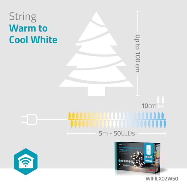 SmartLife LED Lichterkette - warmweiss/kaltweiss - 50 LEDs, 5m, IP65 - App- & Sprachsteuerung mit Alexa/Google Assistant - 11 Lichtmuster
