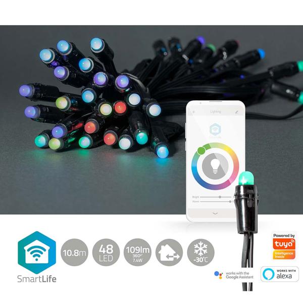 Wetterfeste RGB SmartLife LED-Lichterkette: 48 LEDs, 10,8 m, multicolor, App-Steuerung, IP65 – individuelle Beleuchtung für jeden Anlass