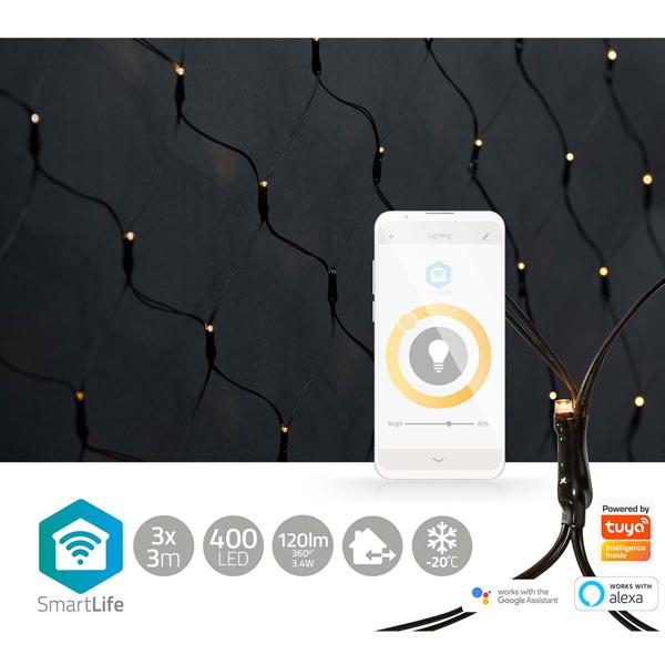 WLAN LED Lichternetz 3x3m - 400 dimmbare LEDs, 7 Muster, IP65 - App-, Google Assistant- & Alexa-Steuerung für Innen & Aussen