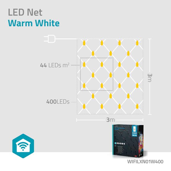 WLAN LED Lichternetz 3x3m - 400 dimmbare LEDs, 7 Muster, IP65 - App-, Google Assistant- & Alexa-Steuerung für Innen & Aussen