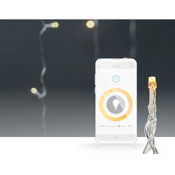 WLAN-Smart-Vorhang-Lichterkette - 200 dimmbare LEDs, 7 Lichtmuster, App/Sprachsteuerung - IP65 Aussen/Innen, 3m - Warmweiss, Nedis® SmartLife