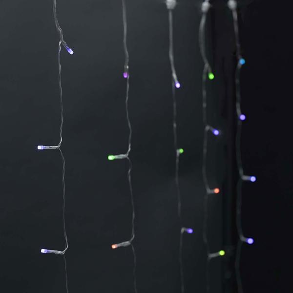 Farbige WLAN-Smart-Vorhang-Lichterkette - 180 RGB-LEDs - 7 Lichtmuster - IP65 Aussen & Innen - App-Steuerung & Sprachsteuerung (Alexa/Google) - 3m Länge