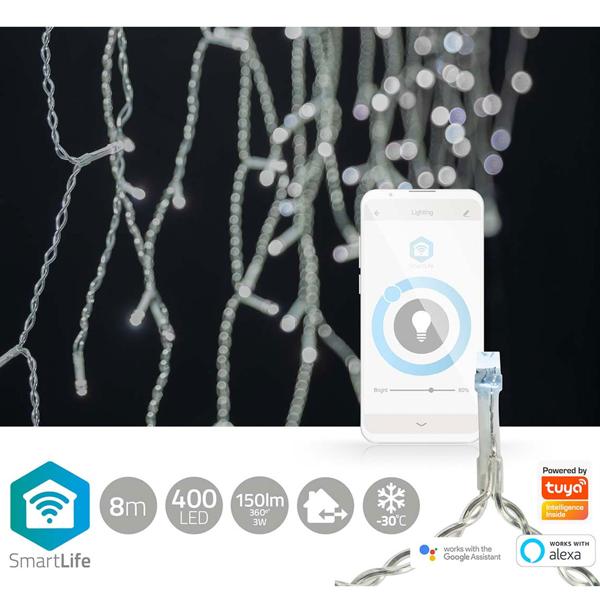 WLAN-Smart-Eisregen Lichterkette - 400 kaltweisse LEDs, 8m - IP65, dimmbar, Timer - für Innen- & Aussenbereich - 7 Lichteffekte, festliche Deko