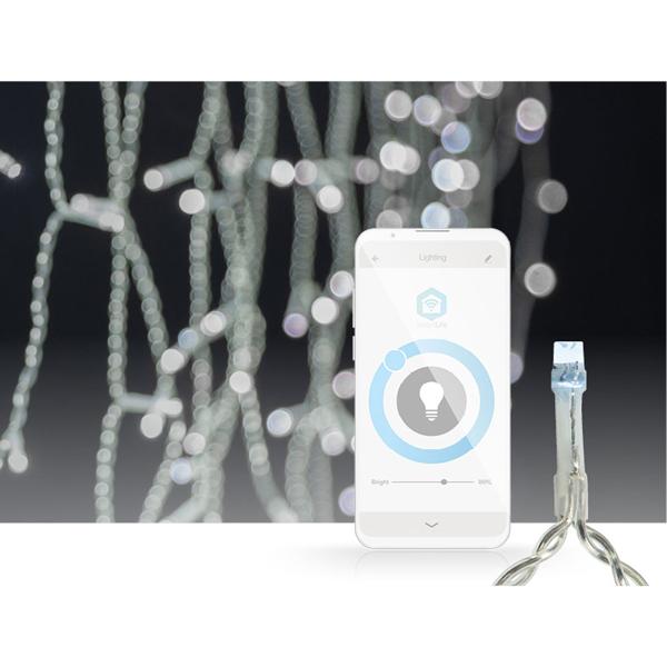 WLAN-Smart-Eisregen Lichterkette - 400 kaltweisse LEDs, 8m - IP65, dimmbar, Timer - für Innen- & Aussenbereich - 7 Lichteffekte, festliche Deko