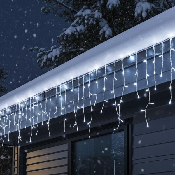 WLAN-Smart-Eisregen Lichterkette - 400 kaltweisse LEDs, 8m - IP65, dimmbar, Timer - für Innen- & Aussenbereich - 7 Lichteffekte, festliche Deko