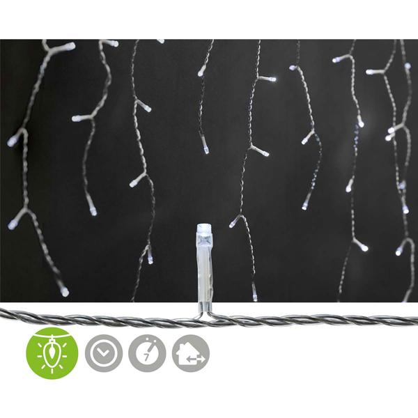 Eisregen Lichterkette - 180 LEDs - IP44 Spritzwasserschutz, 5,90 m Länge - 7 Modi, Timer, Kaltweiss für Innen- & Aussenbereich