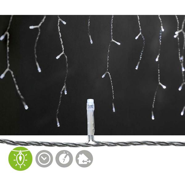 Eisregen Lichterkette - 360 LEDs, 9 m Länge, 7 Lichteffekte - IP44 spritzwassergeschützt, Timer, kaltweiss - Weihnachtliche Dekoration für Innen & Aussen