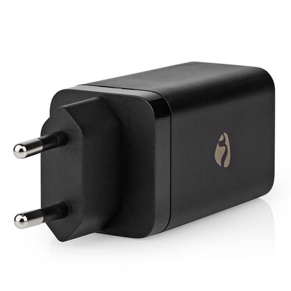 65W USB-GaN-Netzladegerät, 2x USB-C & USB-A, Schnellladefunktion, schwarz – lädt Notebooks, Tablets, Macbooks & Smartphones blitzschnell