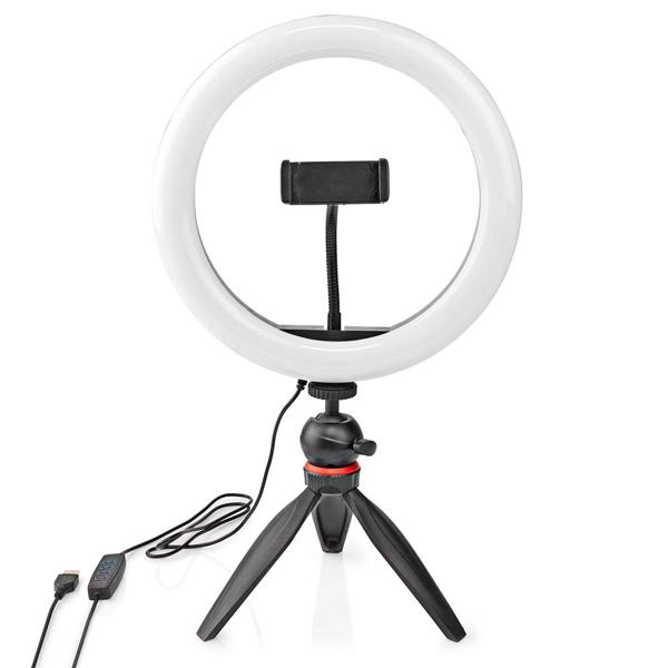 Profi Ringlicht mit Stativ - LED Tischringlicht für Selfies, Vlogs, YouTube-Videos - 10 Helligkeitsstufen, Ø 26 cm, 2700-6700K, USB-betrieben