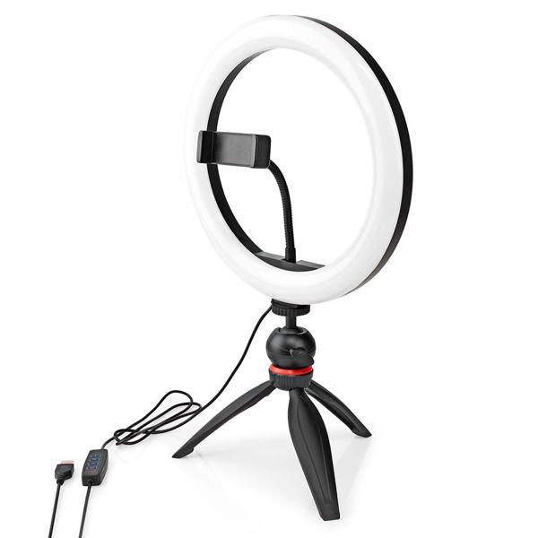 Profi Ringlicht mit Stativ - LED Tischringlicht für Selfies, Vlogs, YouTube-Videos - 10 Helligkeitsstufen, Ø 26 cm, 2700-6700K, USB-betrieben