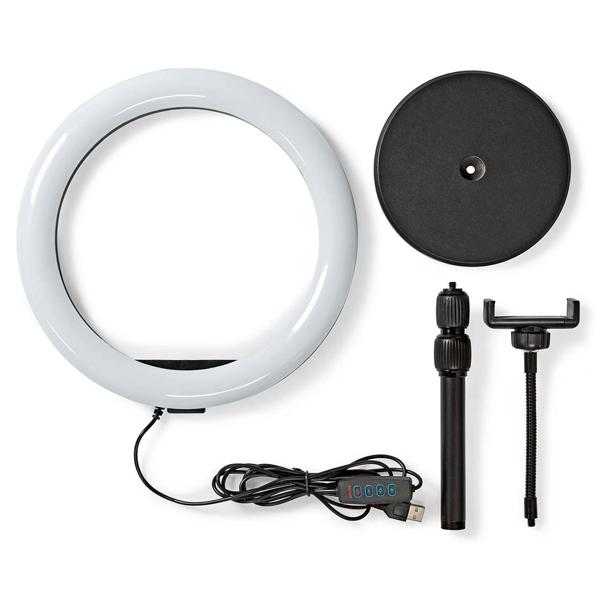 Höhenverstellbares Ringlicht mit Stativ, 26cm – 10 Stufen, 2700-6700K, Perfekt für Fotos, Videos, Make-Up, ABS/Alu