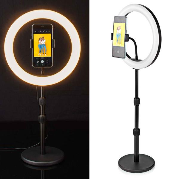 Höhenverstellbares Ringlicht mit Stativ, 26cm – 10 Stufen, 2700-6700K, Perfekt für Fotos, Videos, Make-Up, ABS/Alu