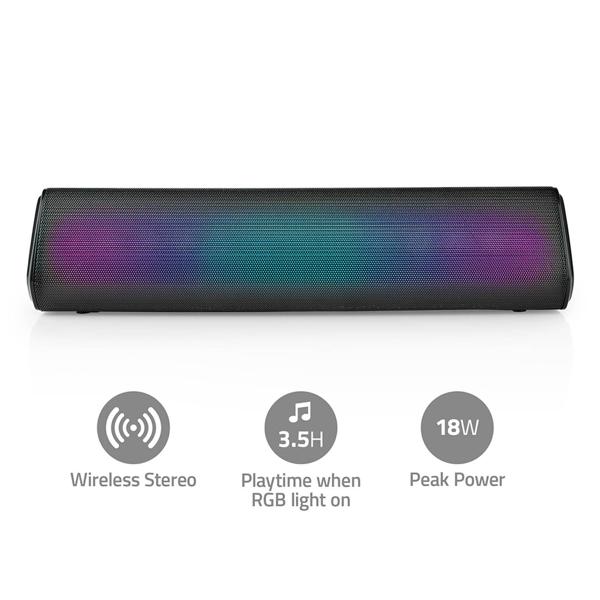 Bluetooth Soundbar Lautsprecher - 18W Spitzenleistung RGB-Beleuchtung für Party Gaming - 6h Akku TWS Mikrofon AUX - Schwarz