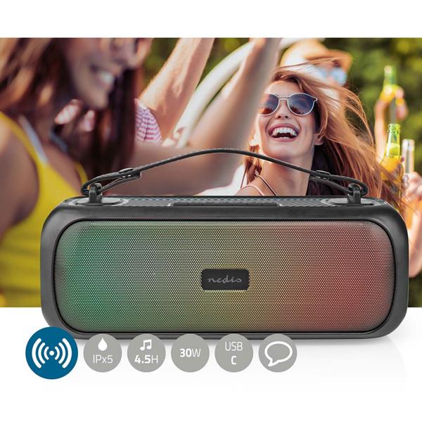 45W Bluetooth Partylautsprecher mit Sprachsteuerung & IPX5 wetterfest, schwarz – Kraftvoller Sound für jede Party & Outdoor-Einsatz