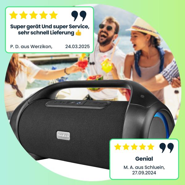 Premium Bluetooth Lautsprecher (120W) mit Subwoofer, Sprachsteuerung & RGB-LED – Akku, IPX5, edles Design – Ultimatives Klangerlebnis
