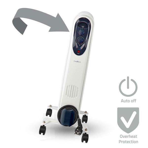 Mobiler 9-Rippen Ölradiator, (23,9x62,5x36,8 cm), 800-2000W: Heizkörper mit Rollen, weiss, für flexible Wärme, leistungsstark und praktisch