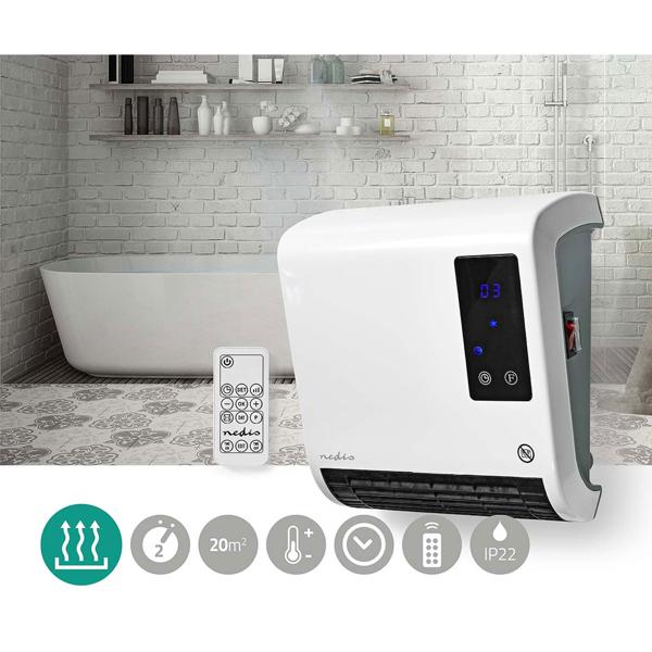 Leistungsstarker Wandheizlüfter in Weiss mit 2000 Watt & Fernbedienung – ideal für Badezimmer bis 20 m², schnelle Wärme, leise & platzsparend