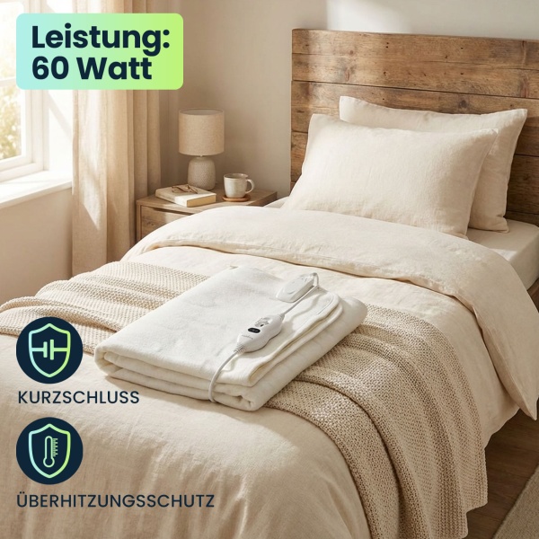 Komfortables Wärmeunterbett, elektrische Heizdecke, auch als beheizbare Bettdecke nutzbar, 150 x 80 cm, Matratzenheizung für alle gängigen Betten