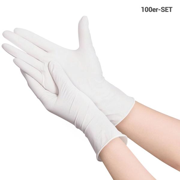 Haushaltshandschuhe Naturlatex 100er Set weiss Grösse M - Zuverlässiger Schutz für Hände bei Reinigung Kochen Haare färben - Dehnbar, stabil & wiederverwendbar