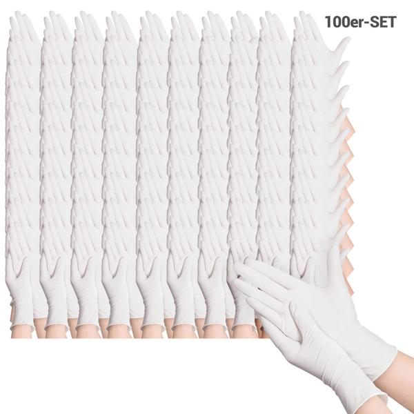 Haushaltshandschuhe Naturlatex 100er Set weiss Grösse M - Zuverlässiger Schutz für Hände bei Reinigung Kochen Haare färben - Dehnbar, stabil & wiederverwendbar