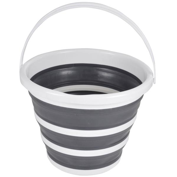 Falteimer 10L - Platzsparend faltbarer Eimer grau/weiss für Haushalt Camping Outdoor - Robuster Kunststoff/Silikon Material mit Tragegriff - Ø 32x24 cm