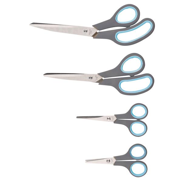 Mehrzweck-Scheren Set Edelstahl 4tlg. - Ergonomische Griffe für Rechts- & Linkshänder - Haushaltsschere (25/21cm), Stoff- (14cm), Bastelschere (12cm)